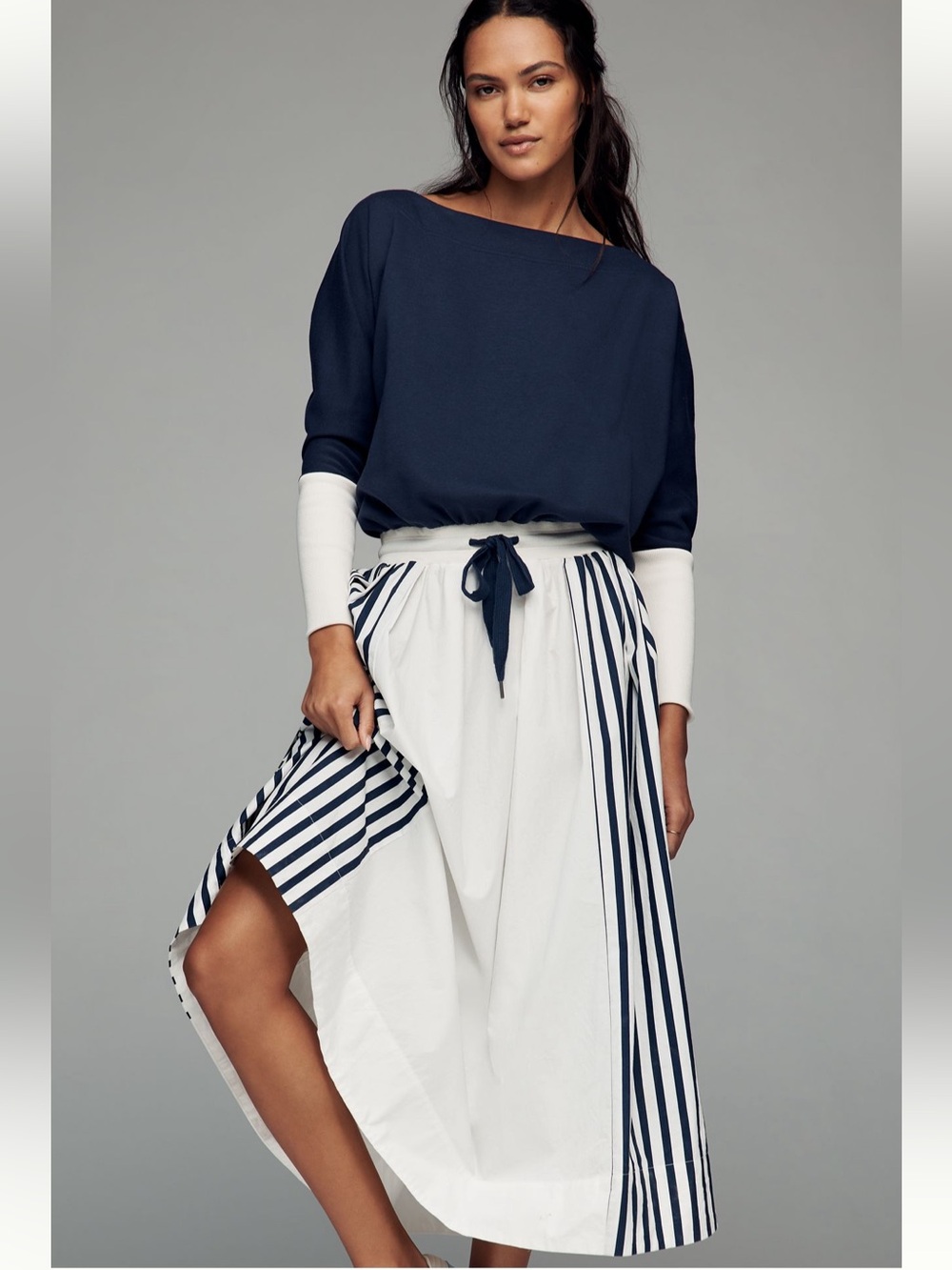 Anthropologie Coastal Twofer Maxi Dress NWT XS Navy Nautical Daily Practice